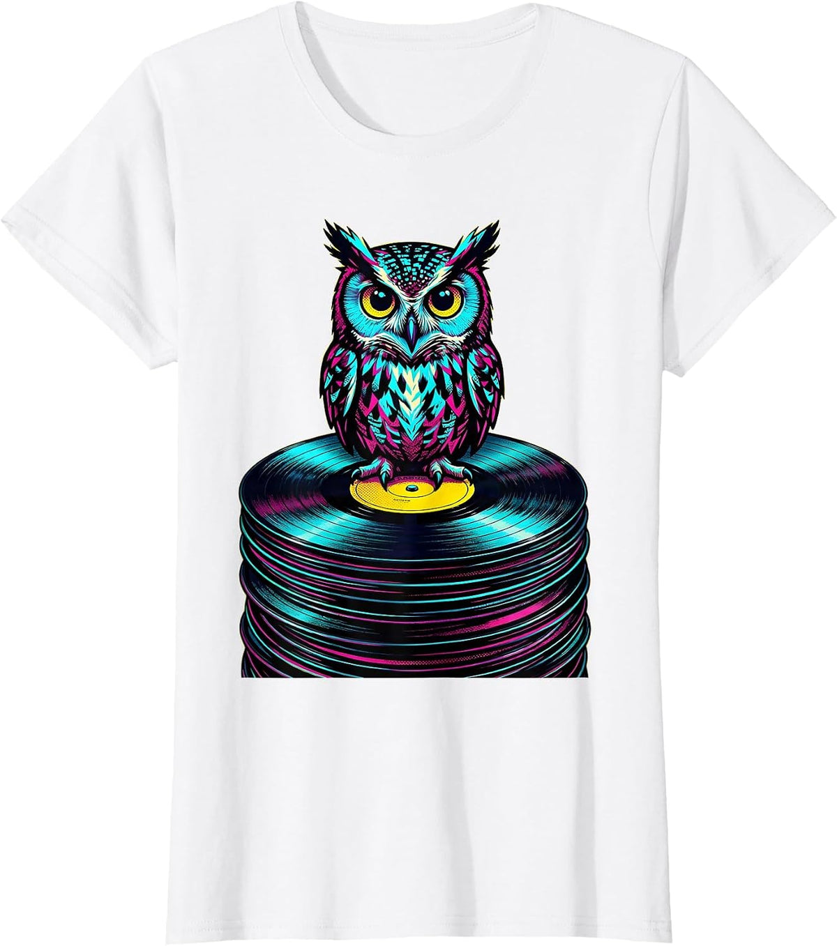 Wise Owl on Vinyl Records Music Lover Art T-Shirt - White