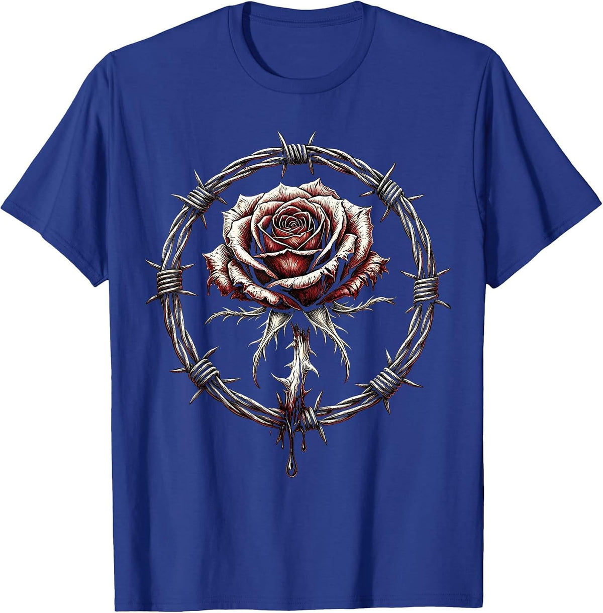 Severed Rose Barbed Wire Grunge Dark Art Design T-Shirt - Royal Blue