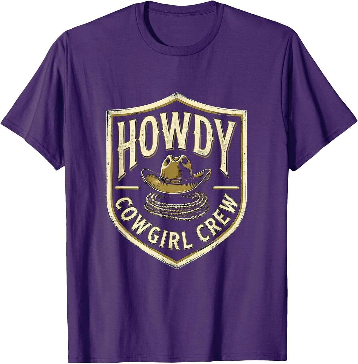 Howdy, Cowgirl Crew Western Cowgirl Rodeo Pride Emblem T-Shirt - Purple