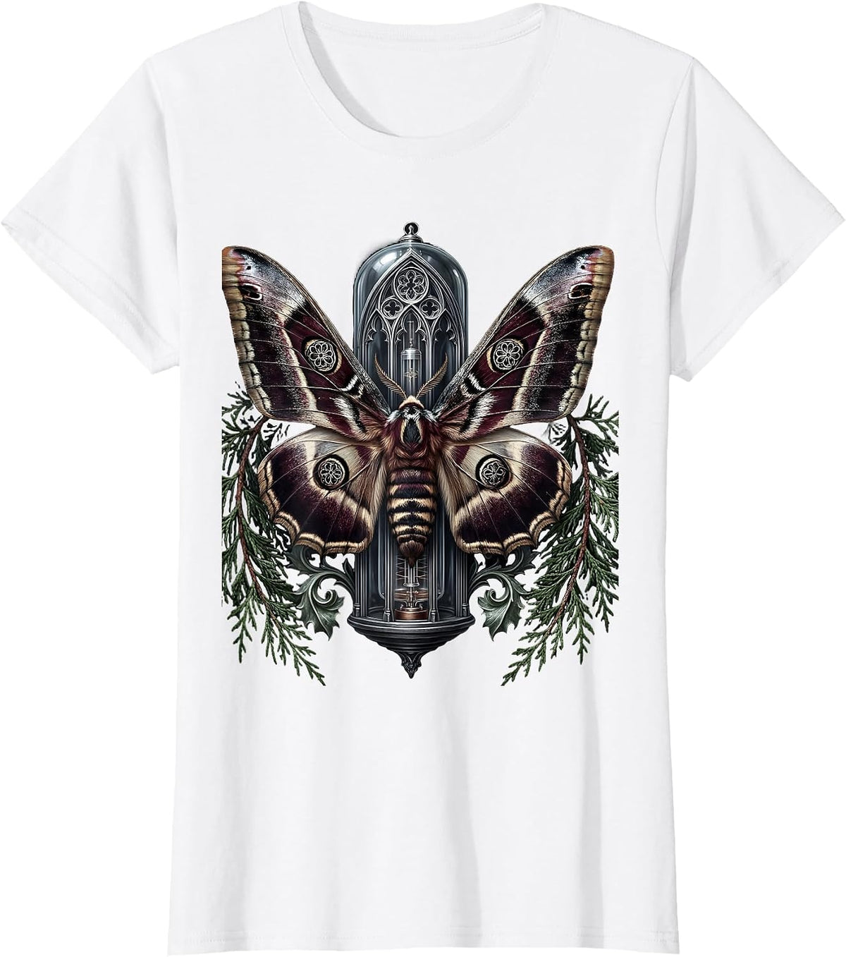 Moth and Vacuum Tube Punk Band Graphic T-Shirt - White