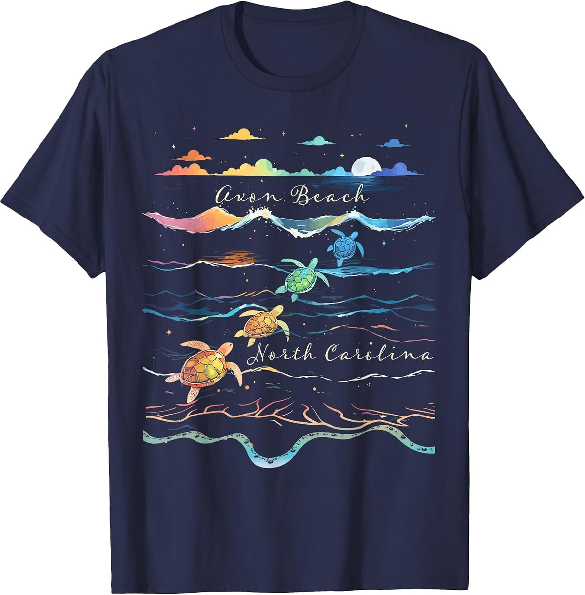 Avon Beach North Carolina Sea Turtle Beach Lover Outer Banks T-Shirt - Navy Blue