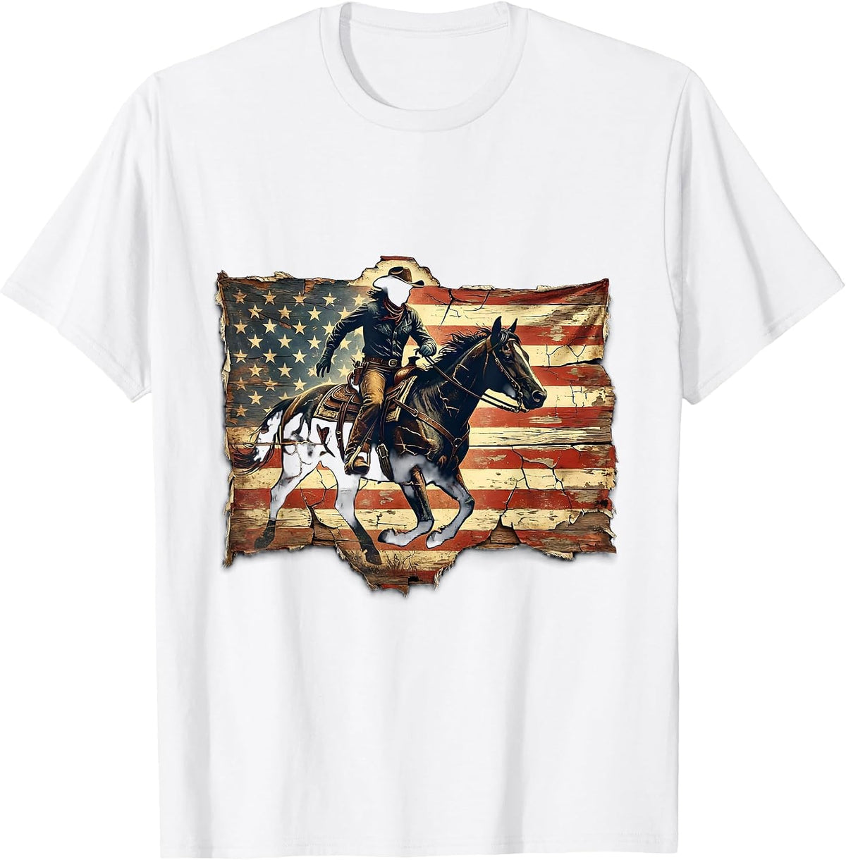 Men's Patriotic Cowgirl Riding Horse at Sunset T-Shirt - White