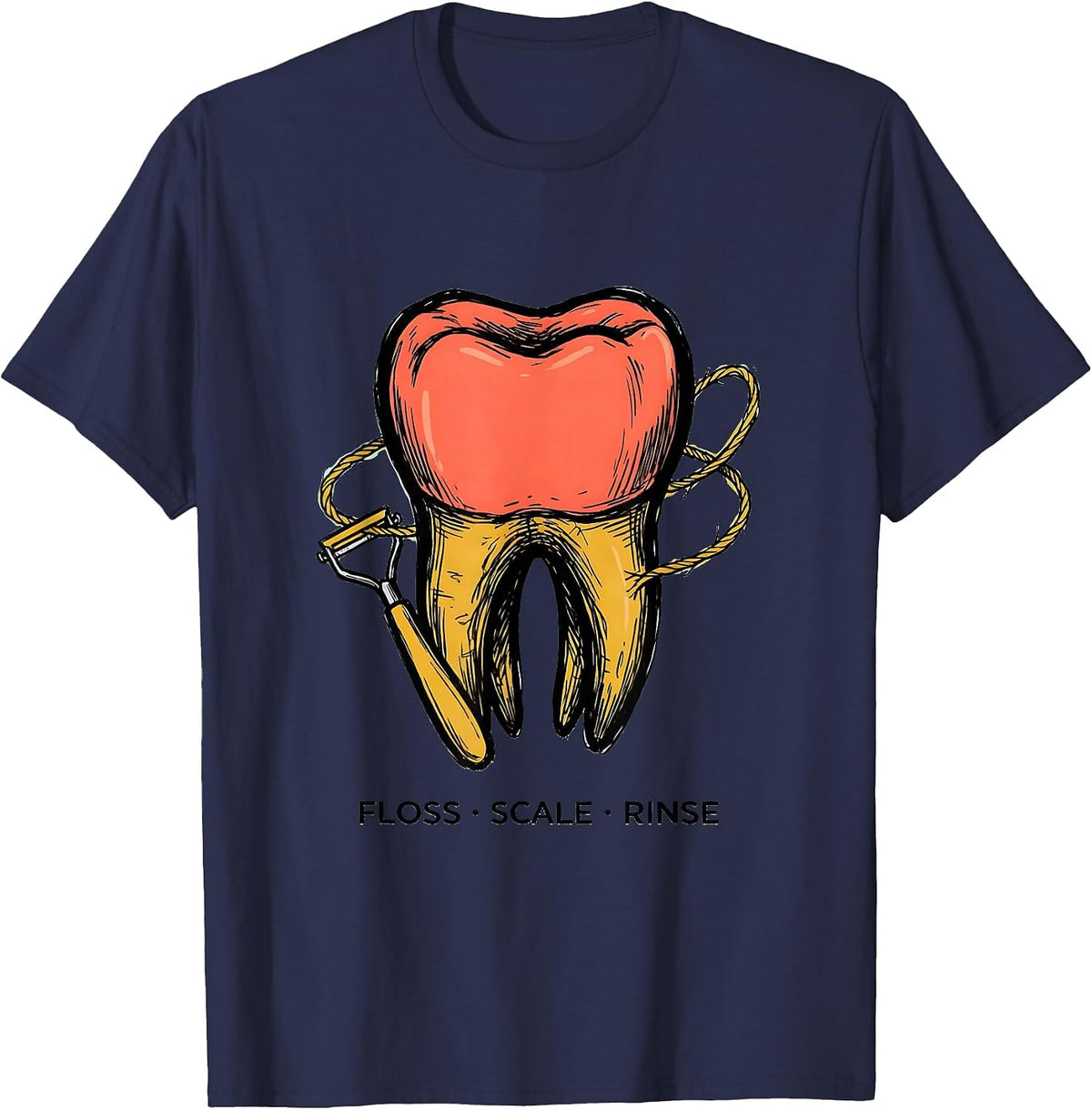 Men's Floss Scale Rinse Funny Dental Hygienist Humor T-Shirt - Navy Blue