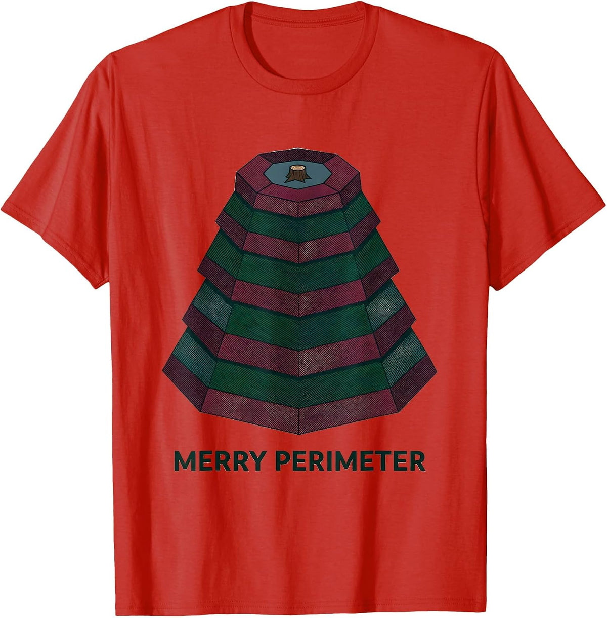 Men's Merry Perimeter Math Teacher Christmas Pun Humor Geometry T-Shirt - Red