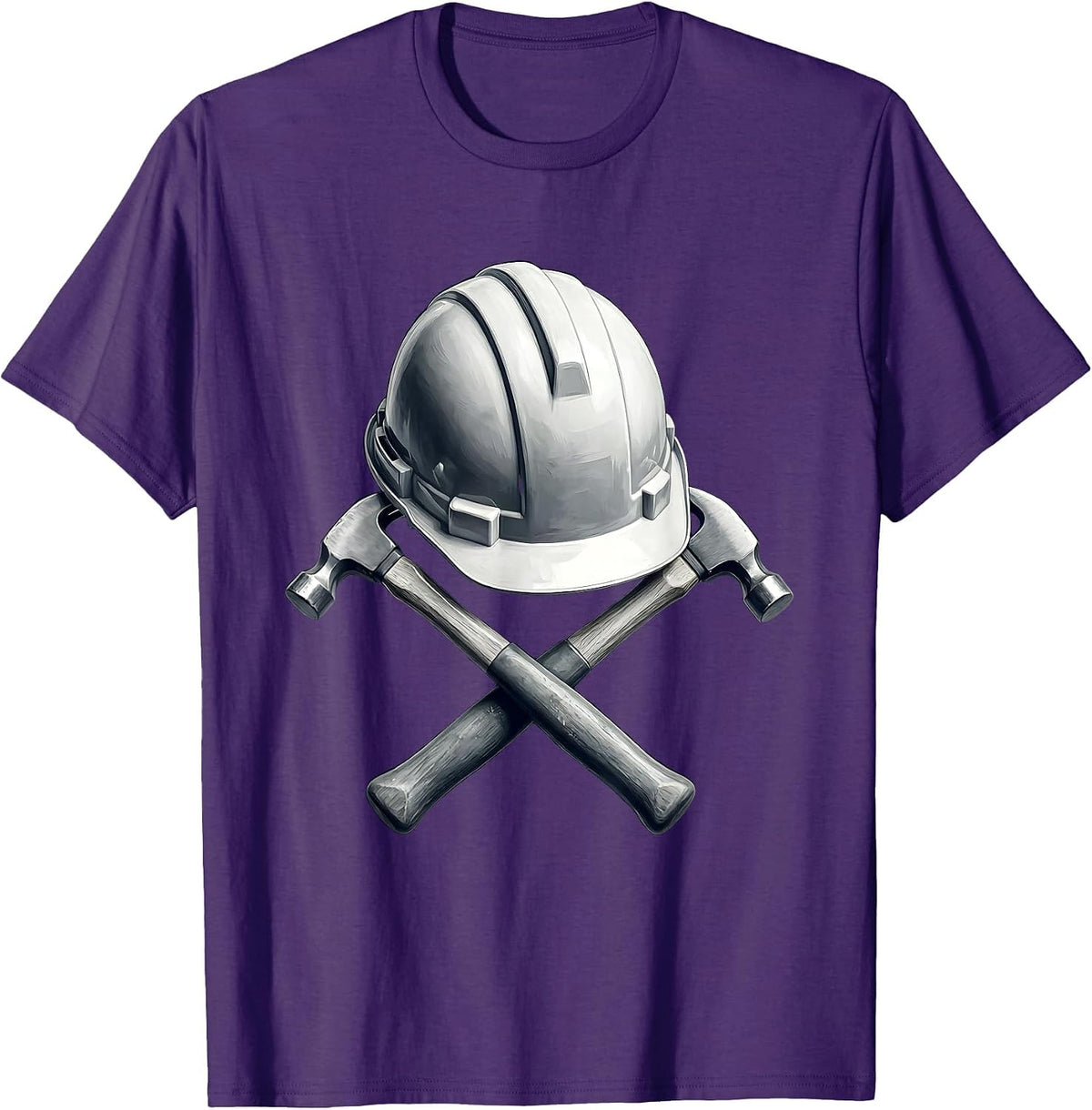 Hard Hat Crossed Hammers Blue Collar Worker Graphic T-Shirt - Purple
