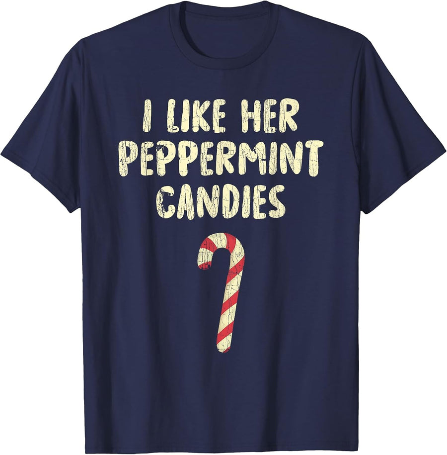 Like Her Peppermint Candies I Like His Candy Cane T-Shirt - Navy Blue