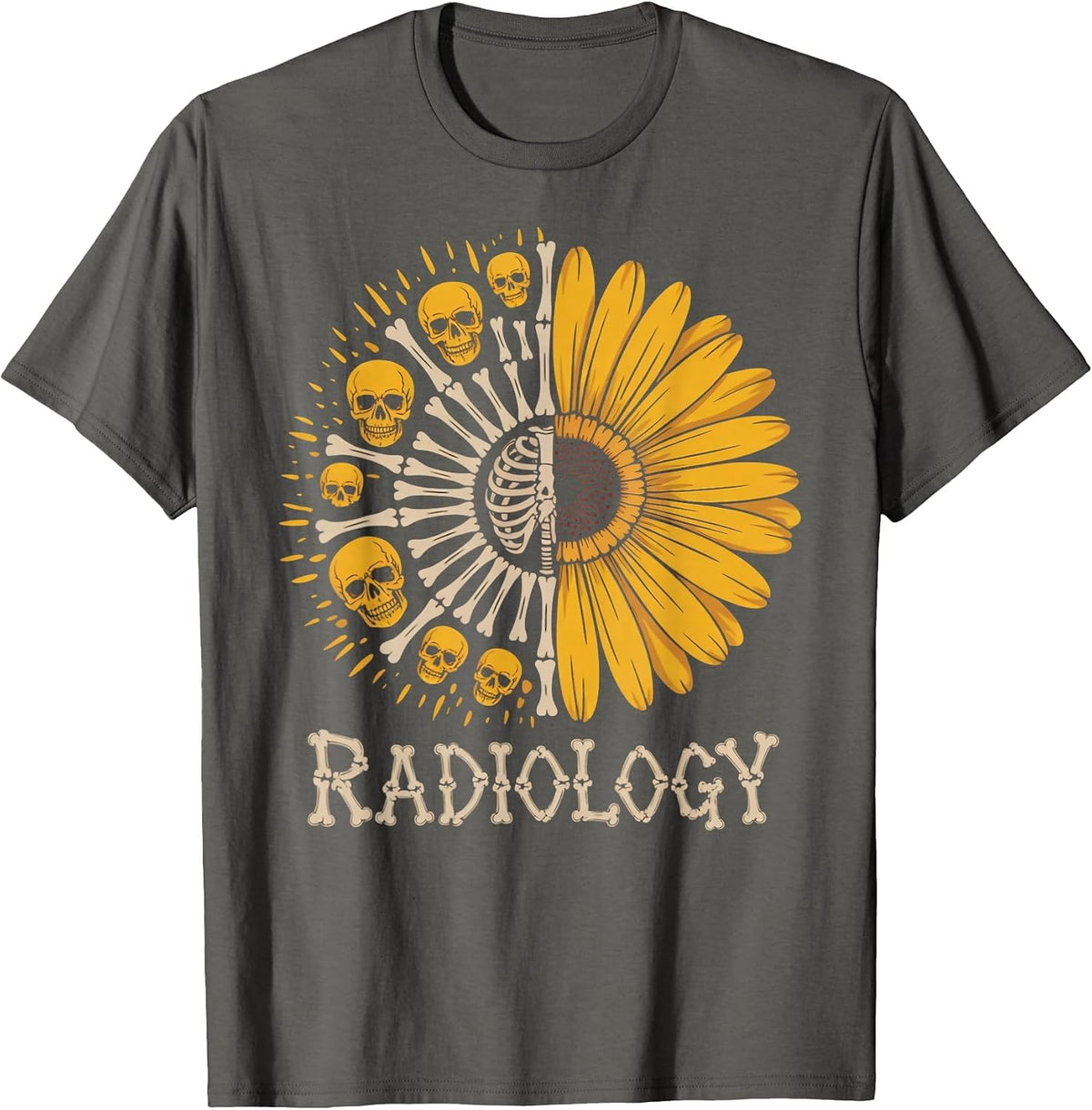 Sunflower Skeleton Radiology Technician Radiologist T-Shirt - Asphalt Grey