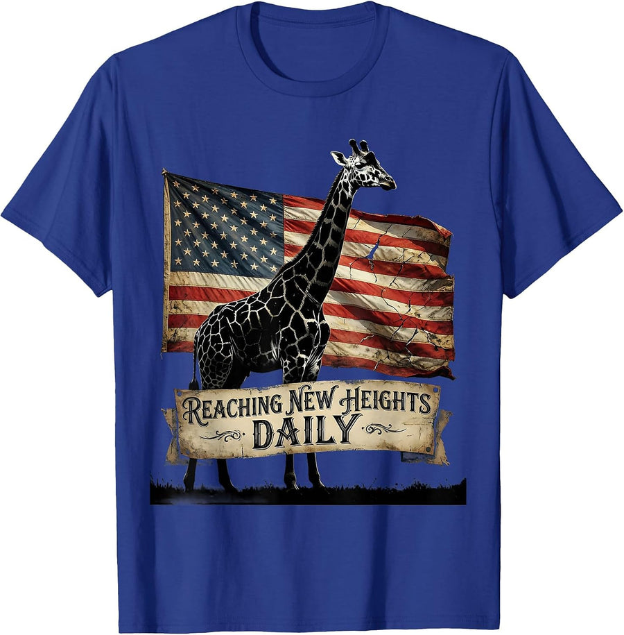 Giraffe Reaching New Heights Daily Design T-Shirt - Royal Blue