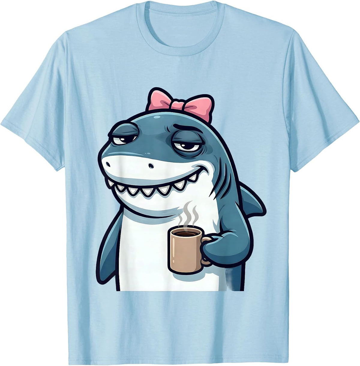 Men's Mama Shark Tired Mom Coffee Lover Graphic T-Shirt - Baby Blue