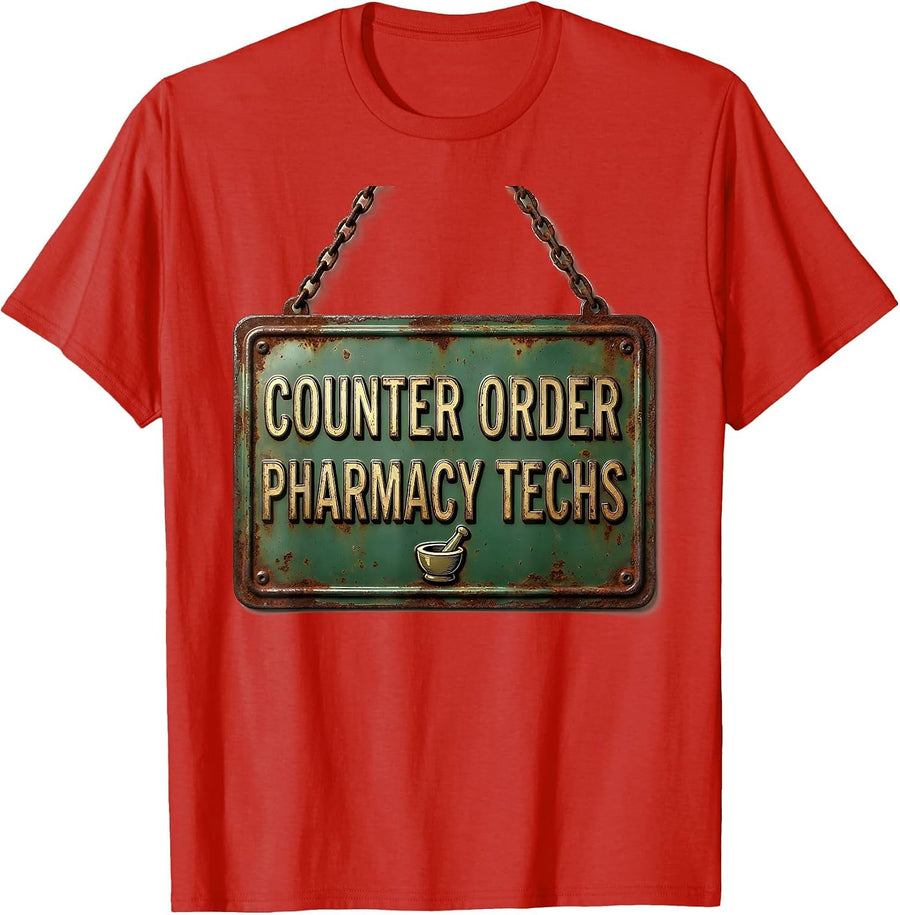 Men's Counter Order Pharmacy Techs Vintage Pharmacy Technician T-Shirt - Red