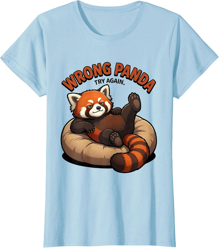 Women's Wrong Panda Try Again Funny Red Panda Animal Lover Gift T-Shirt - Baby Blue