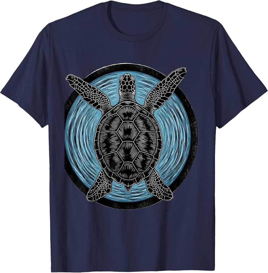 Turtle Viewed From Below Through Water Surface T-Shirt - Navy Blue