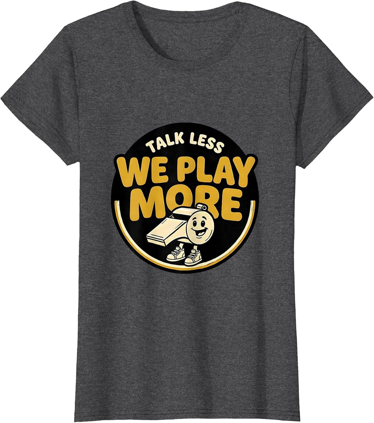 Women's Talk Less, We Play More Funny PE Teacher Back To School T-Shirt - Dark Heather Grey