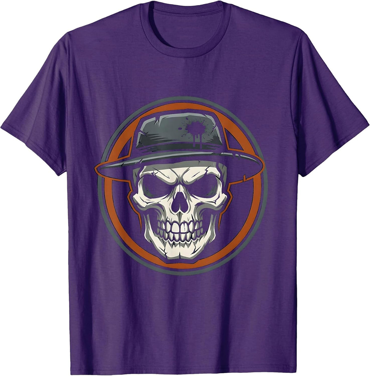 Skull Mechanic Cap Oil Stained Graphic Tee T-Shirt - Purple
