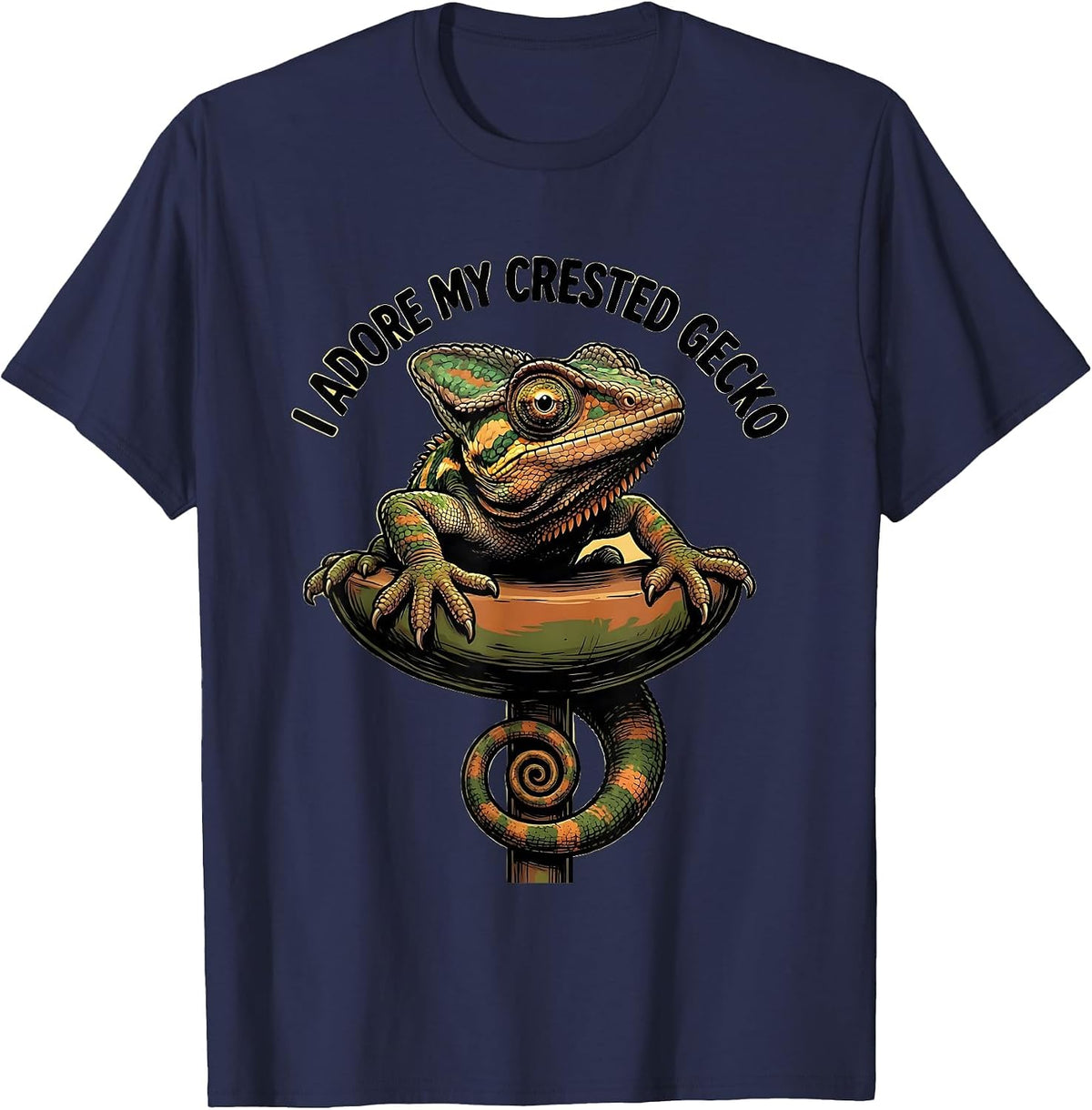 Men's I Adore My Crested Gecko Cute Cartoon Reptile Lover Novelty T-Shirt - Navy Blue