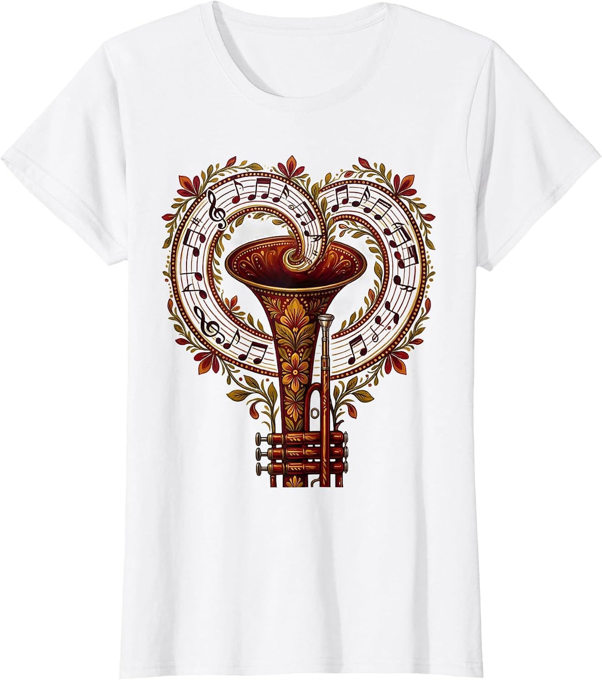 Music Teacher Trumpet Notes Spiral Graphic T-Shirt - White