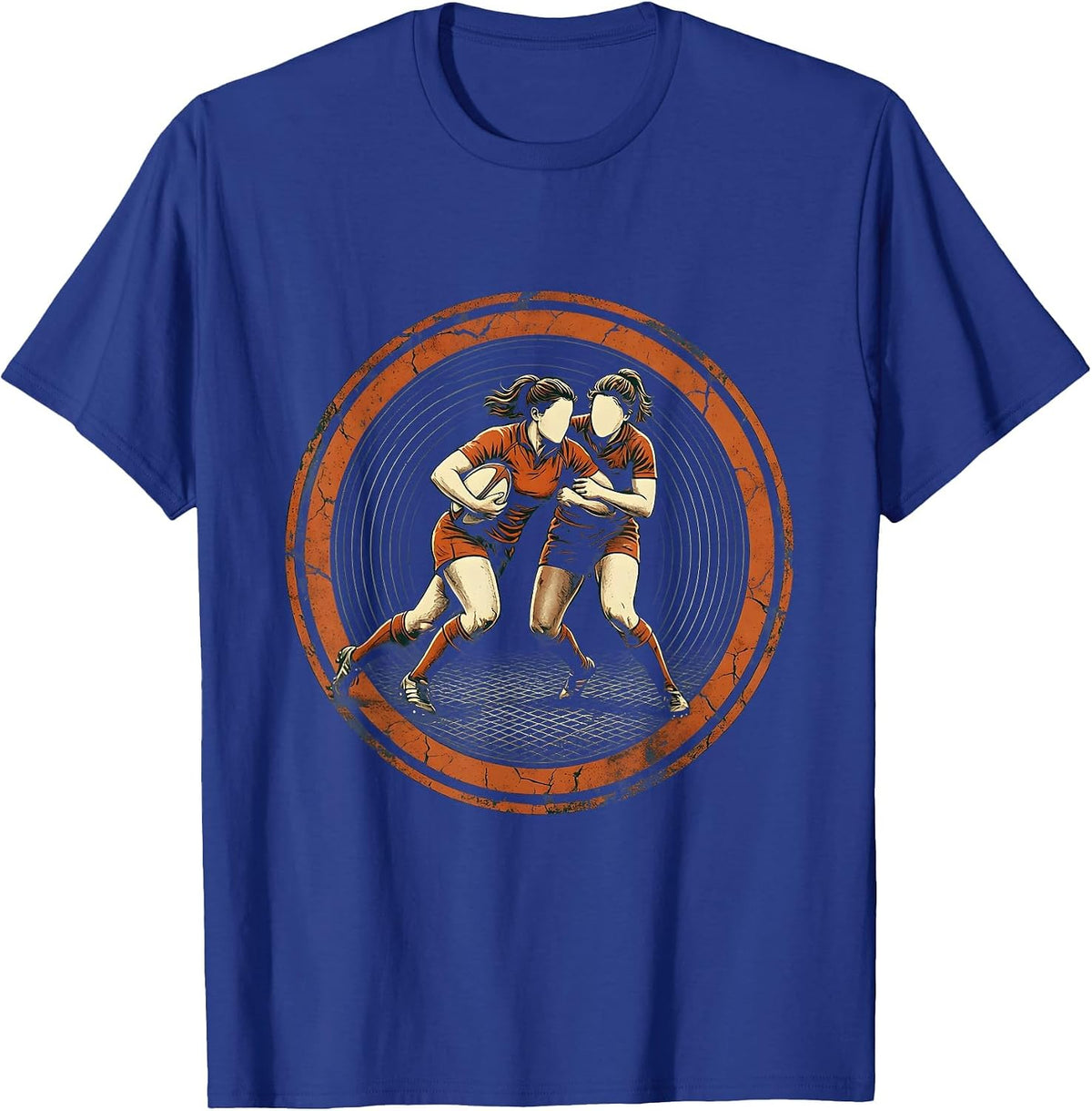 Rugby Contact Clash Graphic Design T-Shirt - Royal Blue