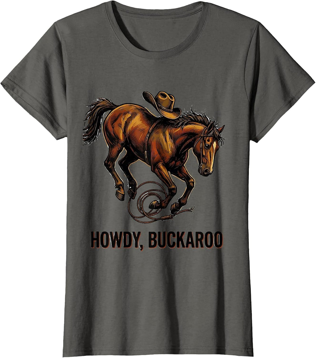 Women's Howdy Buckaroo Funny Western Cowboy Cowgirl Rodeo Pride T-Shirt - Asphalt Grey
