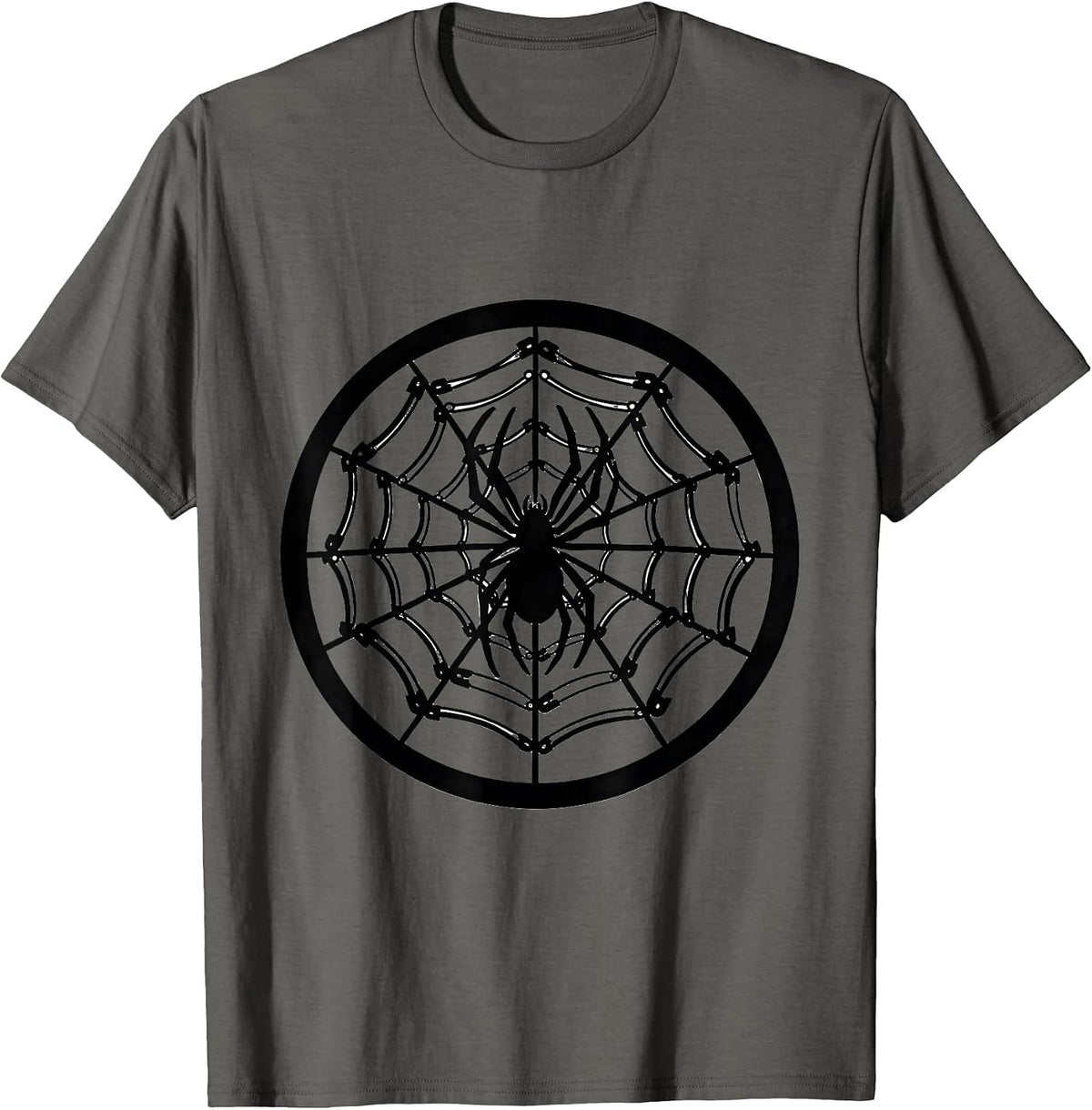 Punk Safety Pin Spider Web Graphic Tee T-Shirt - Asphalt Grey