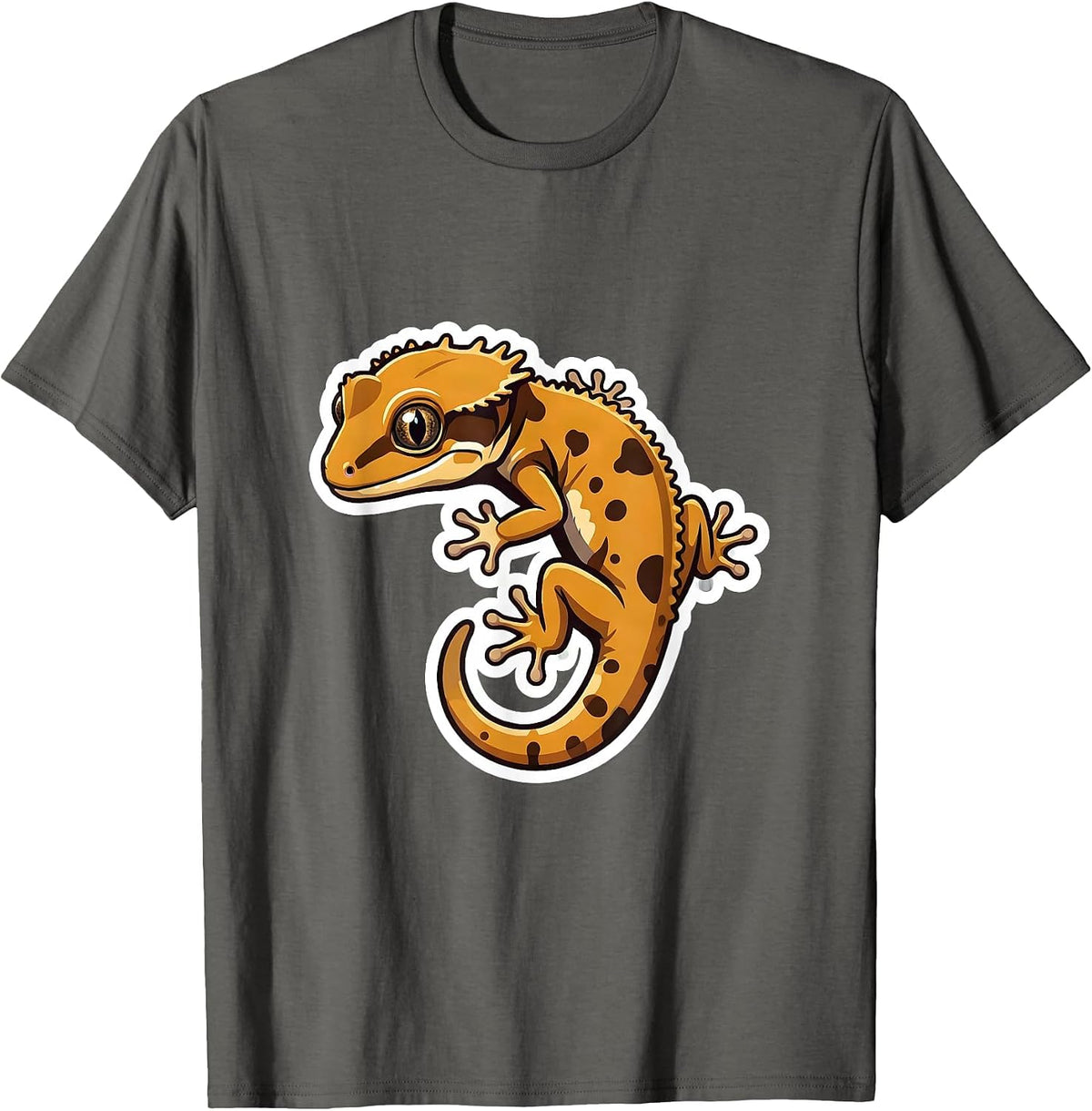 Crested Gecko Reptile Lover Sticker Style Casual Gift T-Shirt - Asphalt Grey