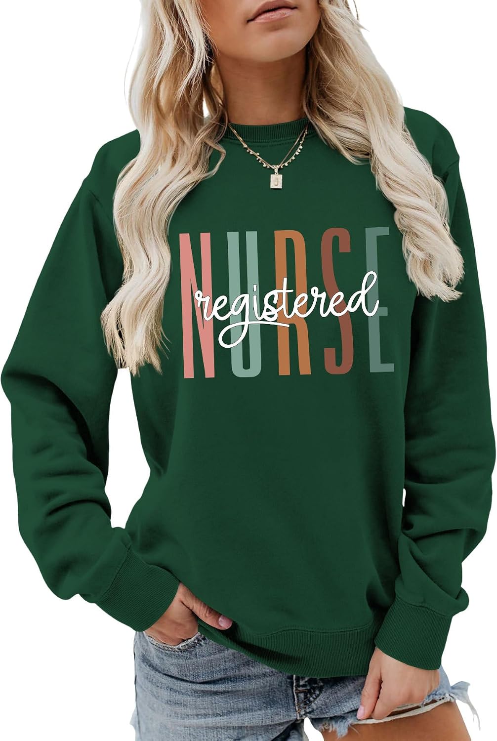 Registered Nurse Sweatshirt for Women Nurse Life Long Sleeve Shirt Nursing Studenrt Pullover Crewneck Tops - Dark Green