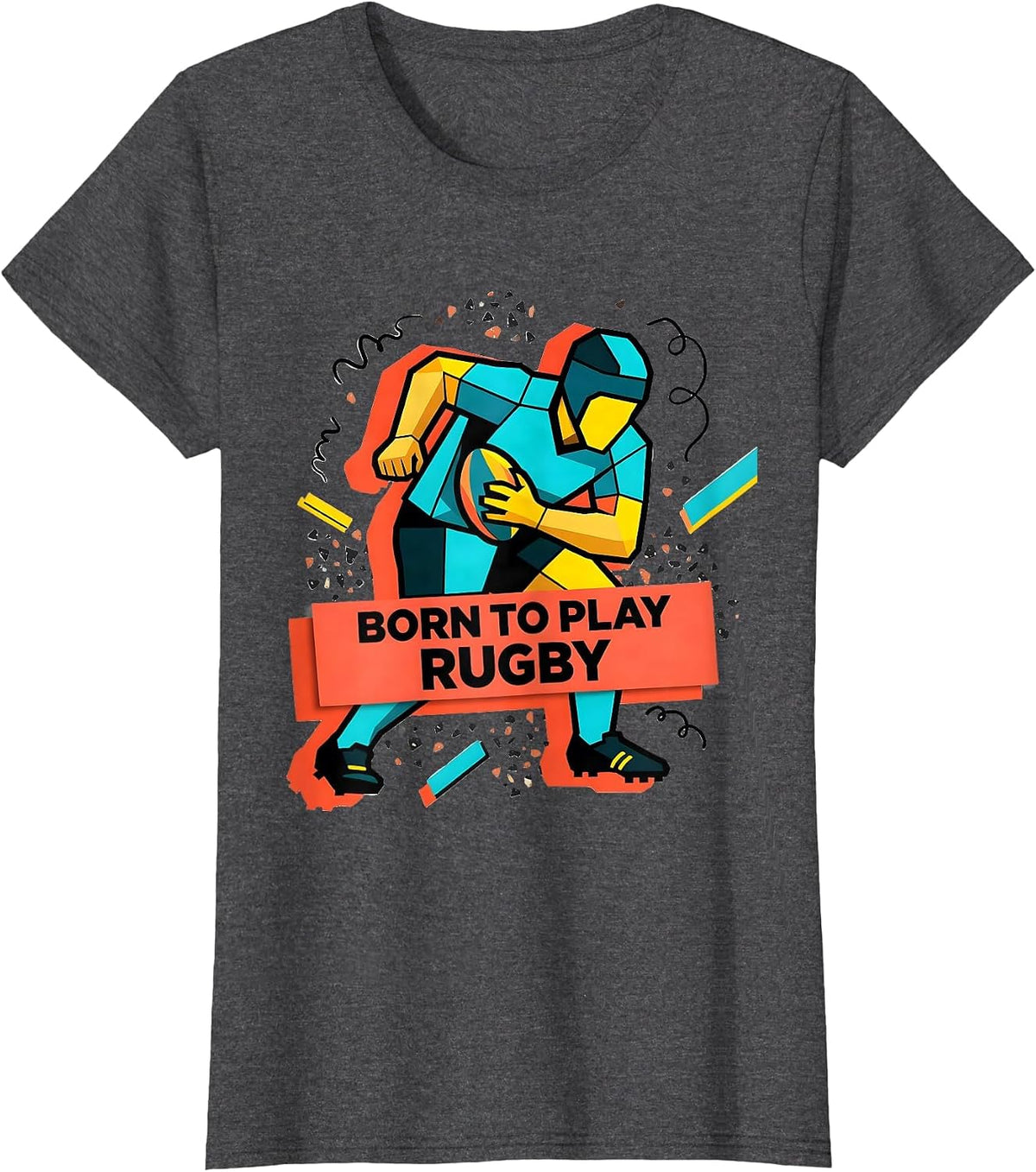 Women's Born to Play Rugby Graphic Design T-Shirt - Dark Heather Grey