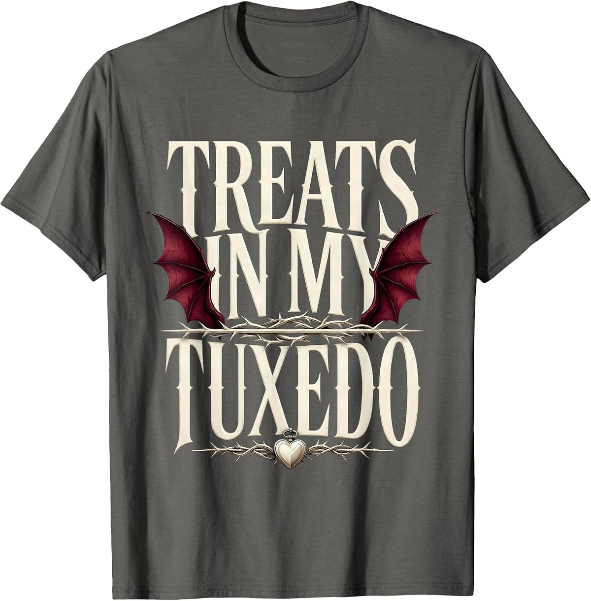 Men's Halloween Penguin Trick or Treat Tuxedo Design T-Shirt - Asphalt Grey