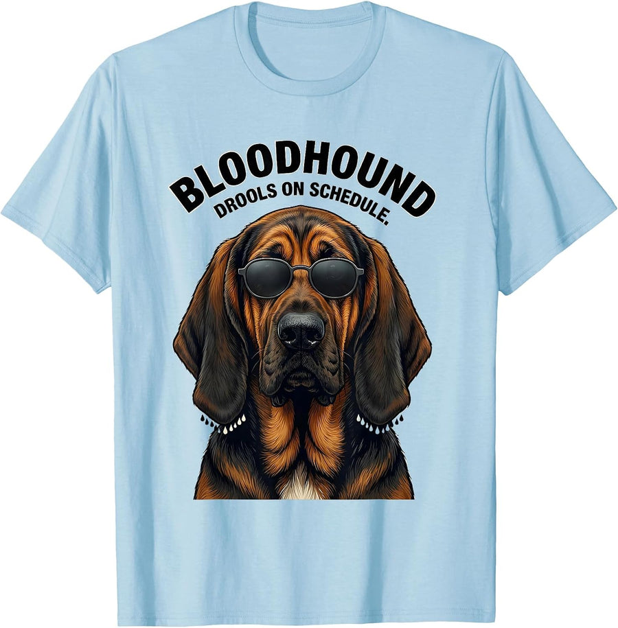 Men's Bloodhound Drools On Schedule Funny Dog Breed Sunglasses T-Shirt - Baby Blue
