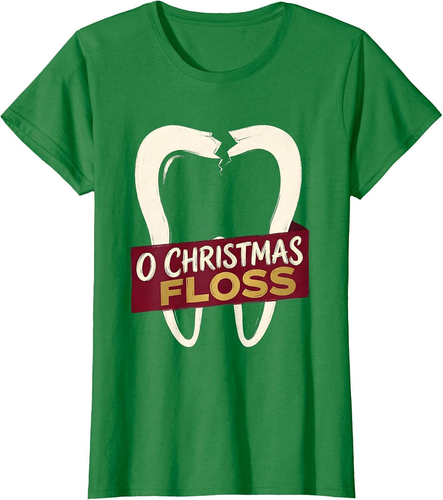 Women's O Christmas Floss Funny Dentist Dental Hygienist Christmas T-Shirt - Kelly Green