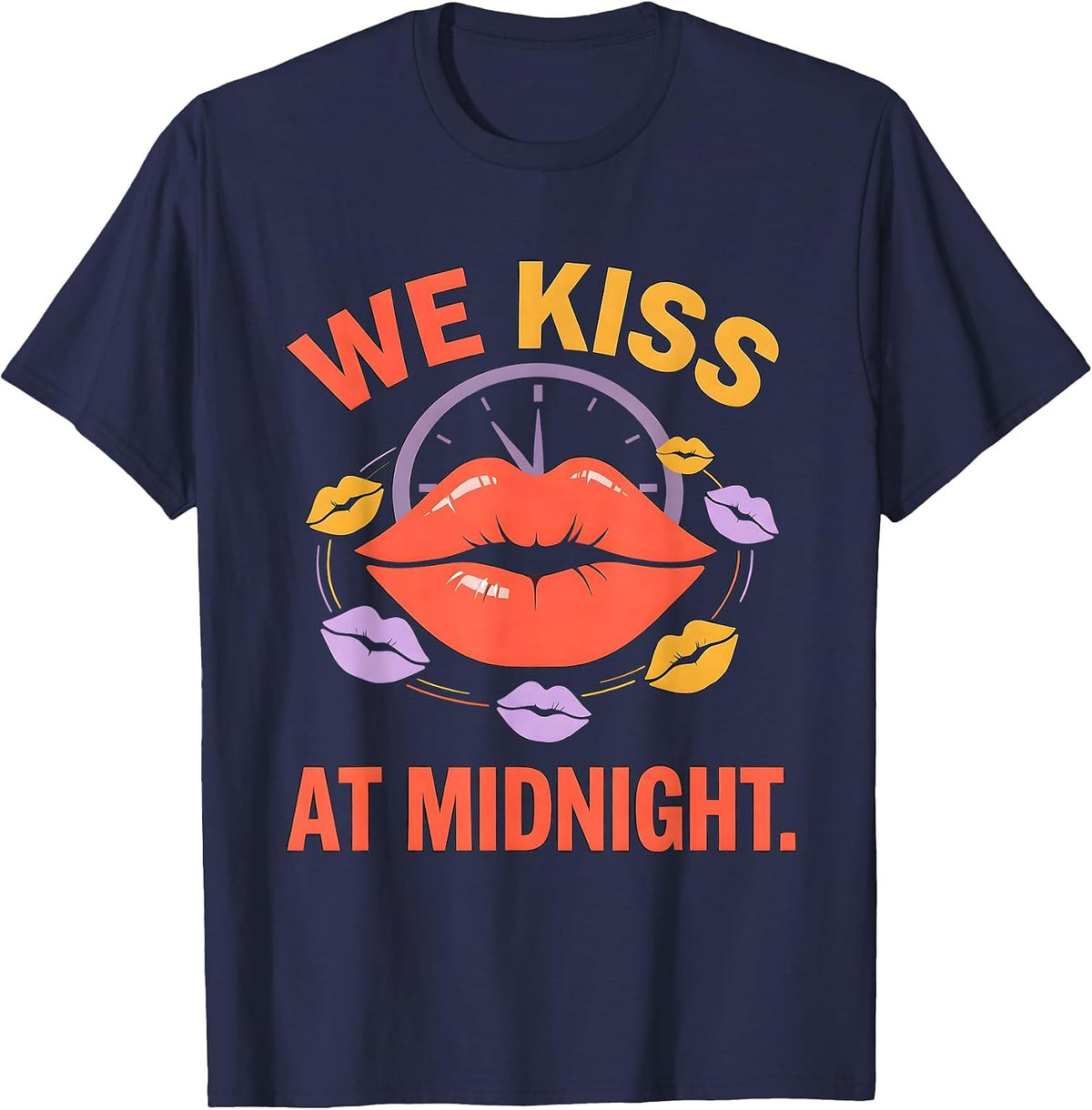 We Kiss At Midnight Sexy Flirtatious New Years Eve Party T-Shirt - Navy Blue