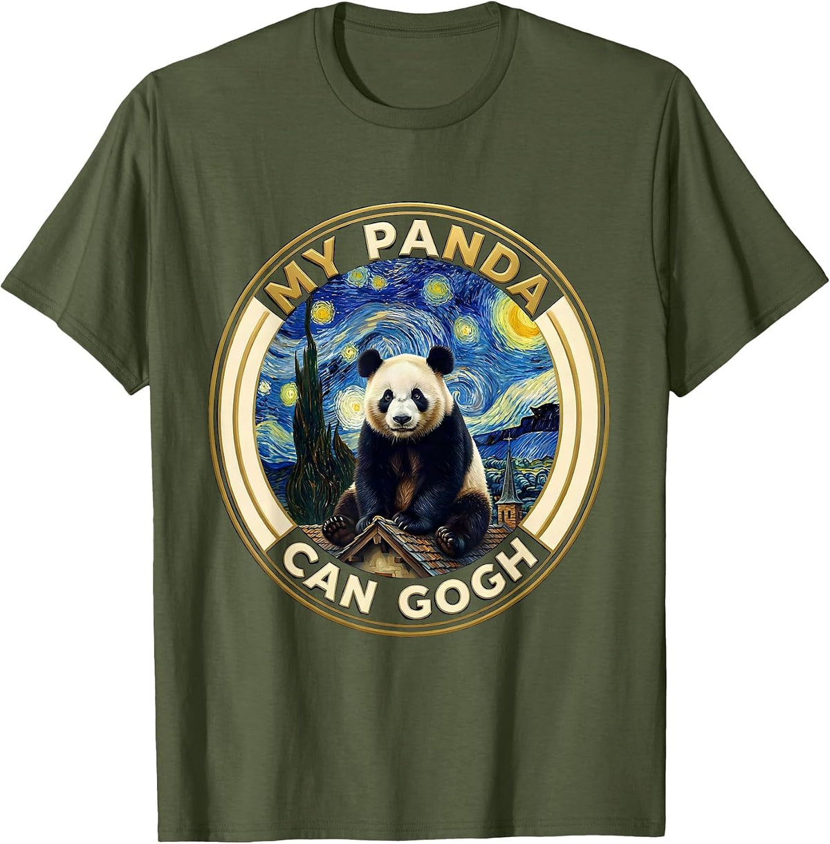 Men's My Panda Can Gogh Funny Art Parody Panda Lover Gift T-Shirt - Olive Green