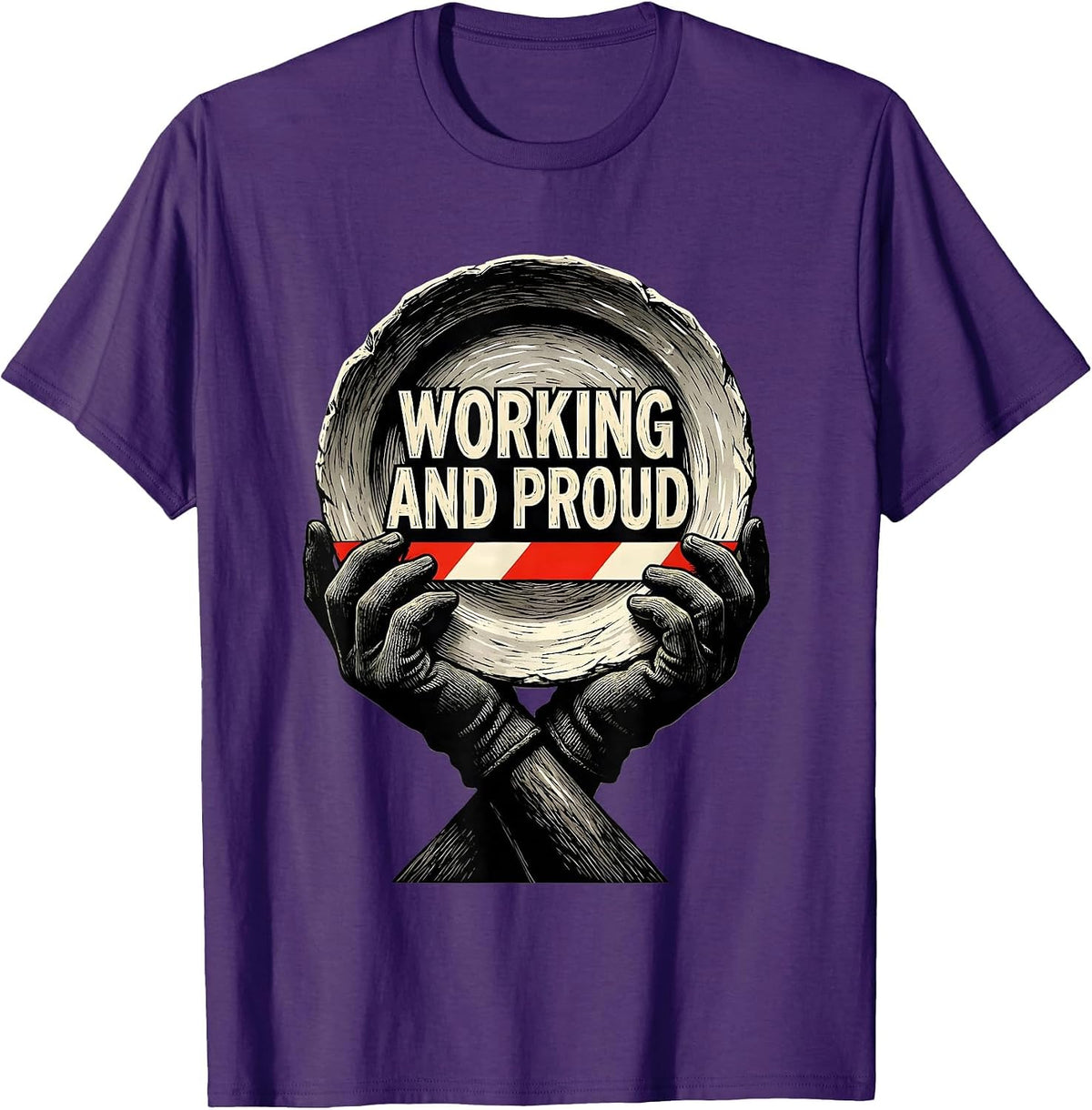 Working And Proud Linocut Labor Day Union Worker Pride T-Shirt - Purple