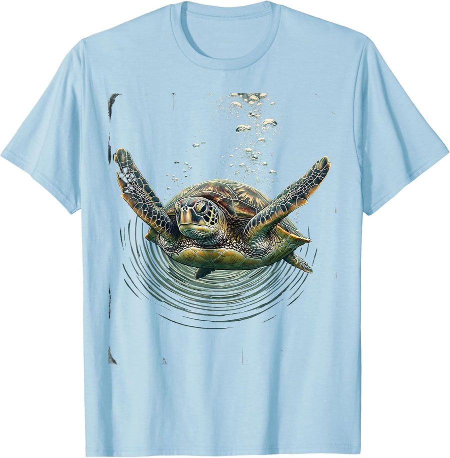 Men's Sea Turtle Ocean Depths Graphic Tee T-Shirt - Baby Blue