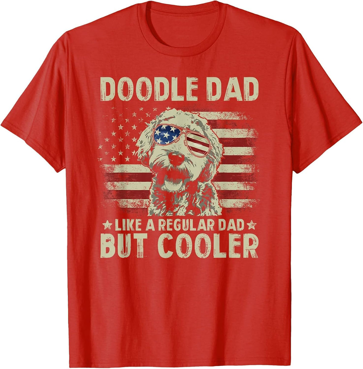 Vintage USA Flag Goldendoodle Doodle Dad Fathers Day Men T-Shirt - Red