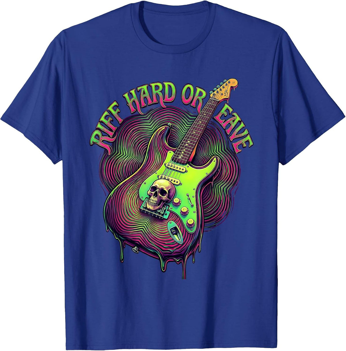 Riff Hard Or Leave Heavy Metal Guitar Design T-Shirt - Royal Blue