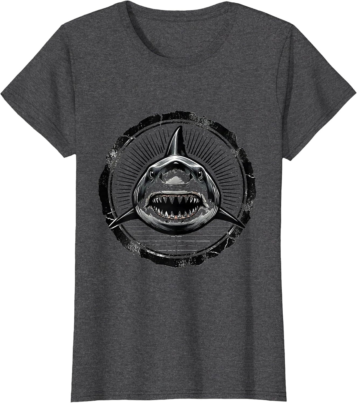 Women's Shark Stamp Seal Novelty Gift Ocean Wildlife Humor T-Shirt - Dark Heather Grey