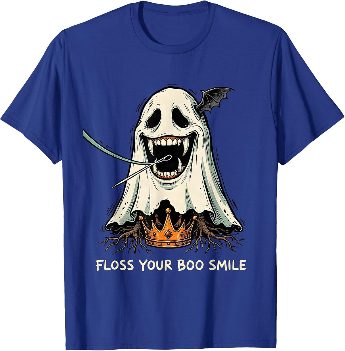 Floss Your Boo Smile Funny Dentist Halloween Ghost Dental T-Shirt - Royal Blue