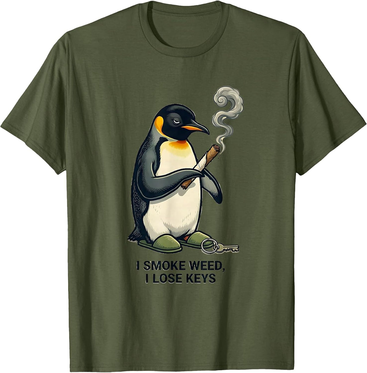 Men's I Smoke Weed, I Lose Keys Funny Stoner Cannabis Humor T-Shirt - Olive Green