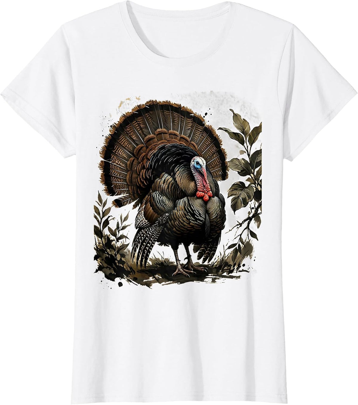 Wild Turkey Camo Foliage Hunting Illustration T-Shirt - White