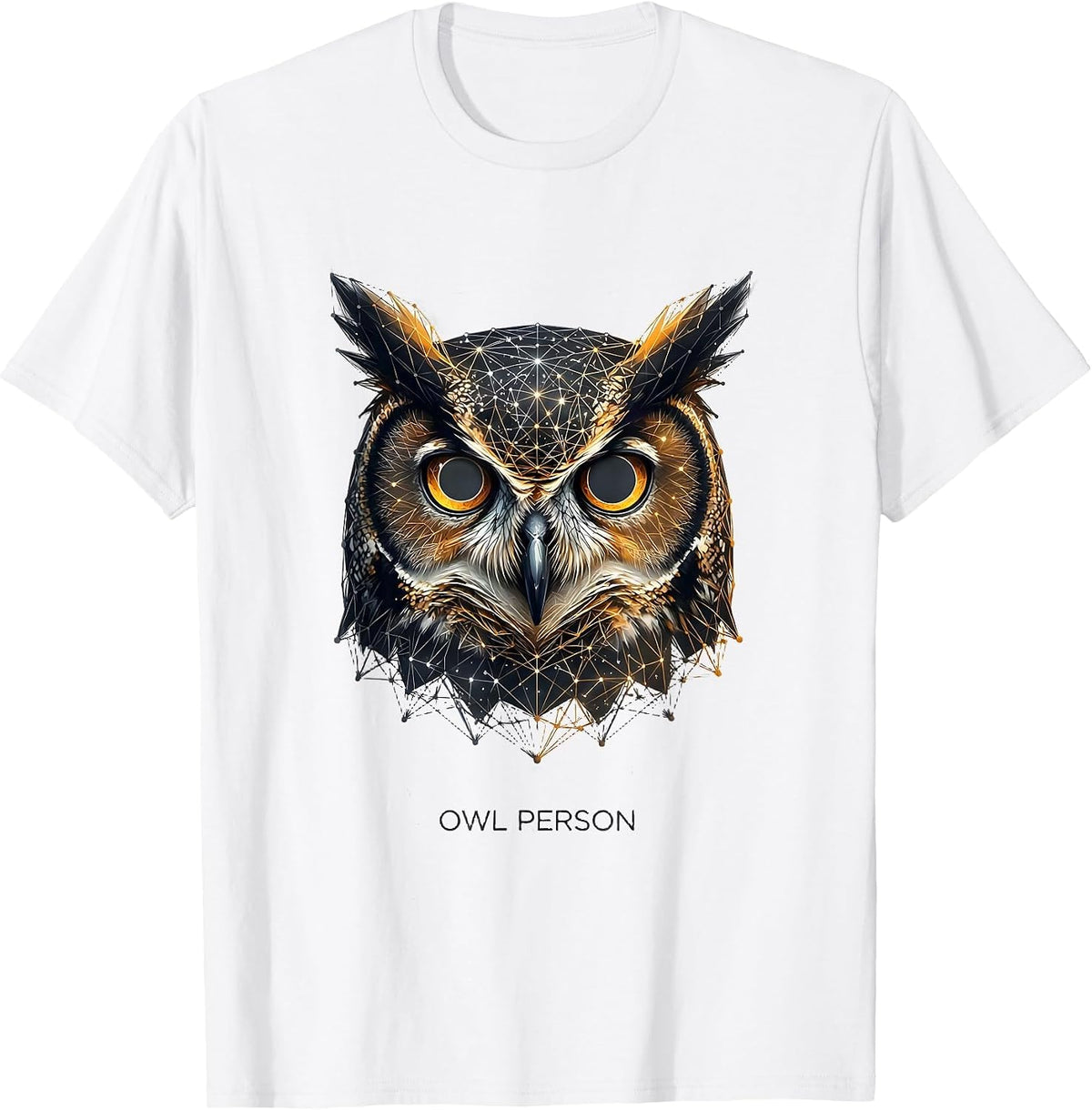 Men's Owl Person Geometric Constellation Animal Line Art T-Shirt - White