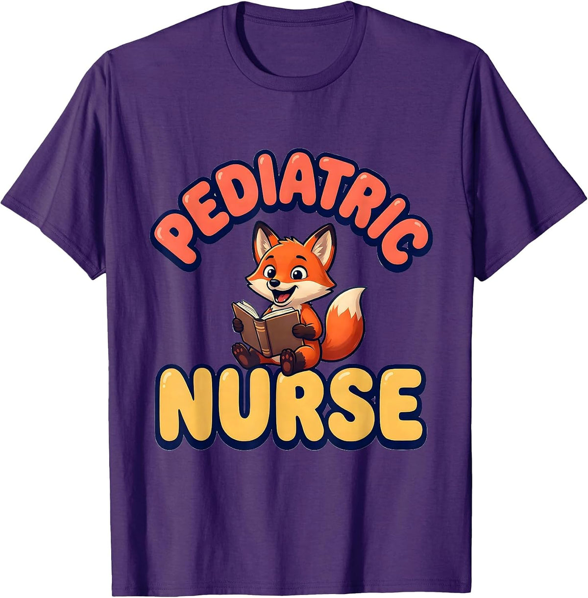 Pediatric Nurse Cute Fox Cartoon Animal Lover Occupation T-Shirt - Purple