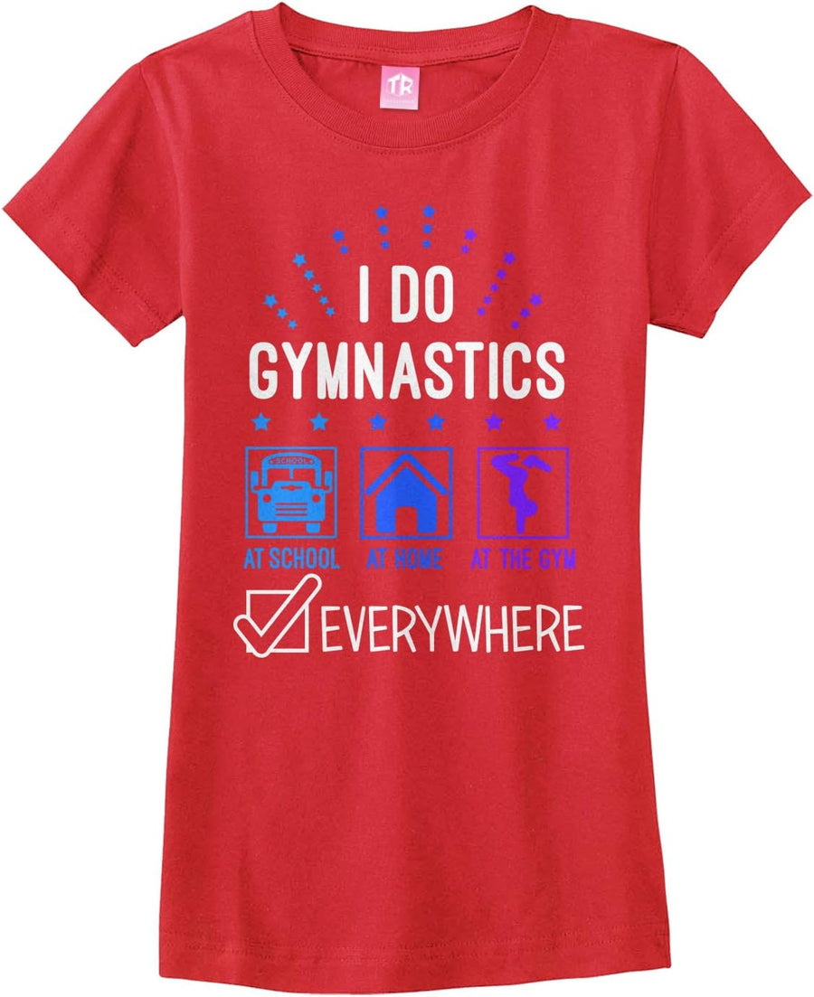 Threadrock Big Girls' I Do Gymnastics Everywhere Fitted T-Shirt - Red