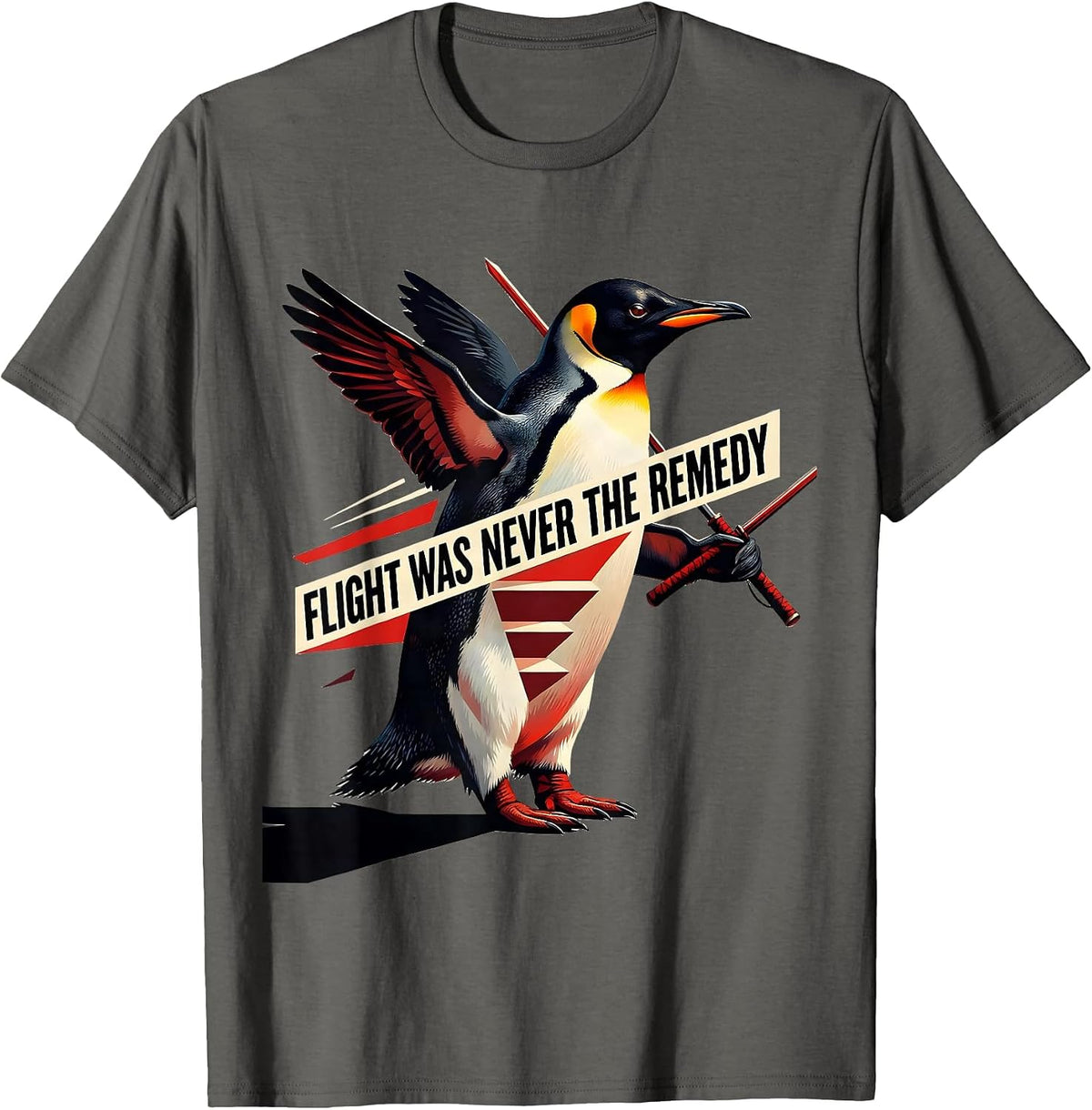 Men's Flight Was Never The Remedy Funny Penguin Martial Arts T-Shirt - Asphalt Grey