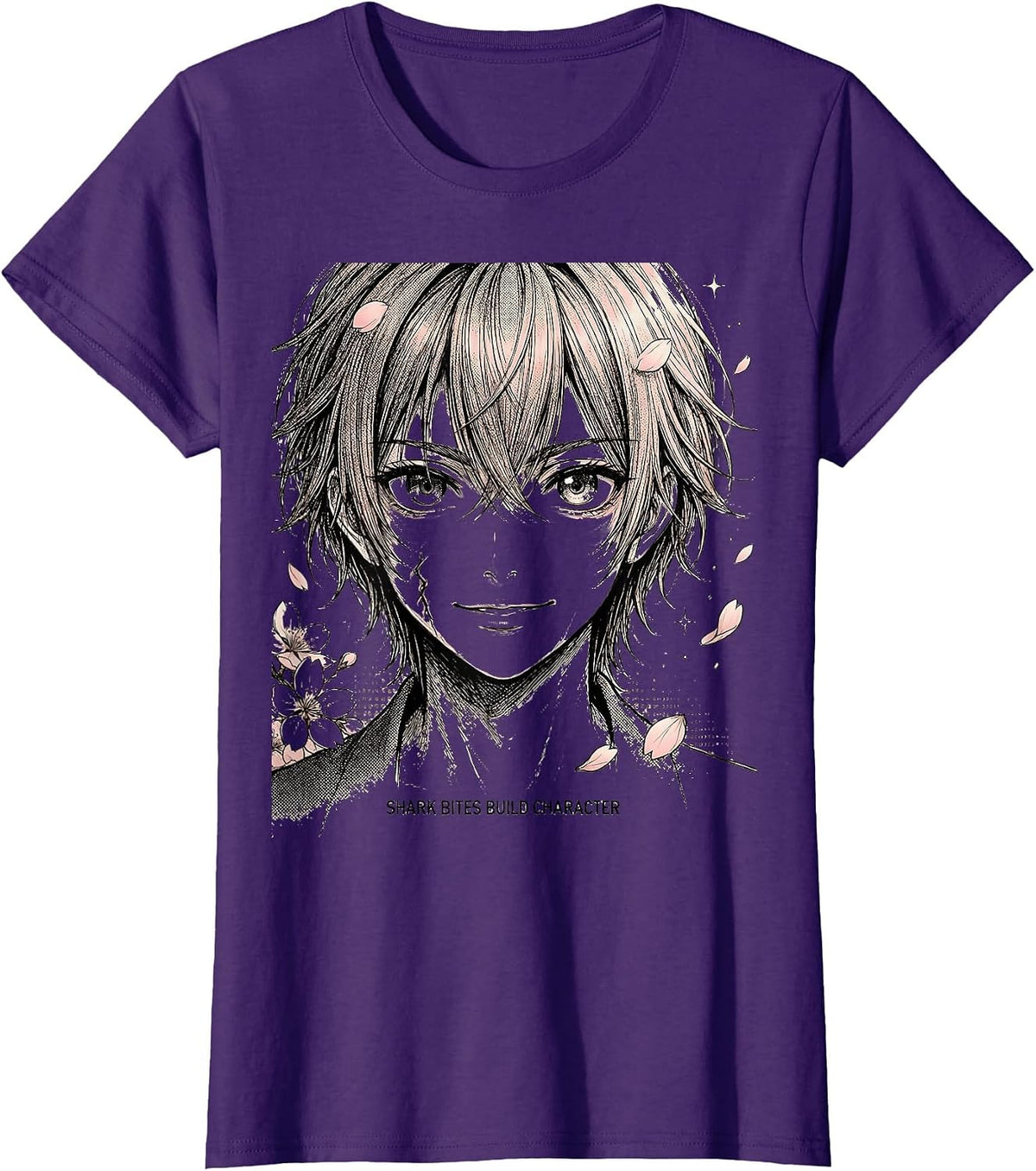 Women's Shark Bites Build Character Funny Ocean Design T-Shirt - Purple