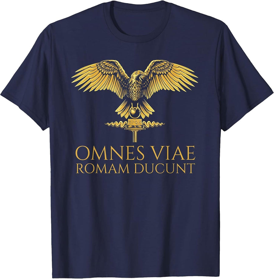 Omnes Viae Romam Ducunt - All Roads Lead to Rome - Latin T-Shirt - Navy Blue