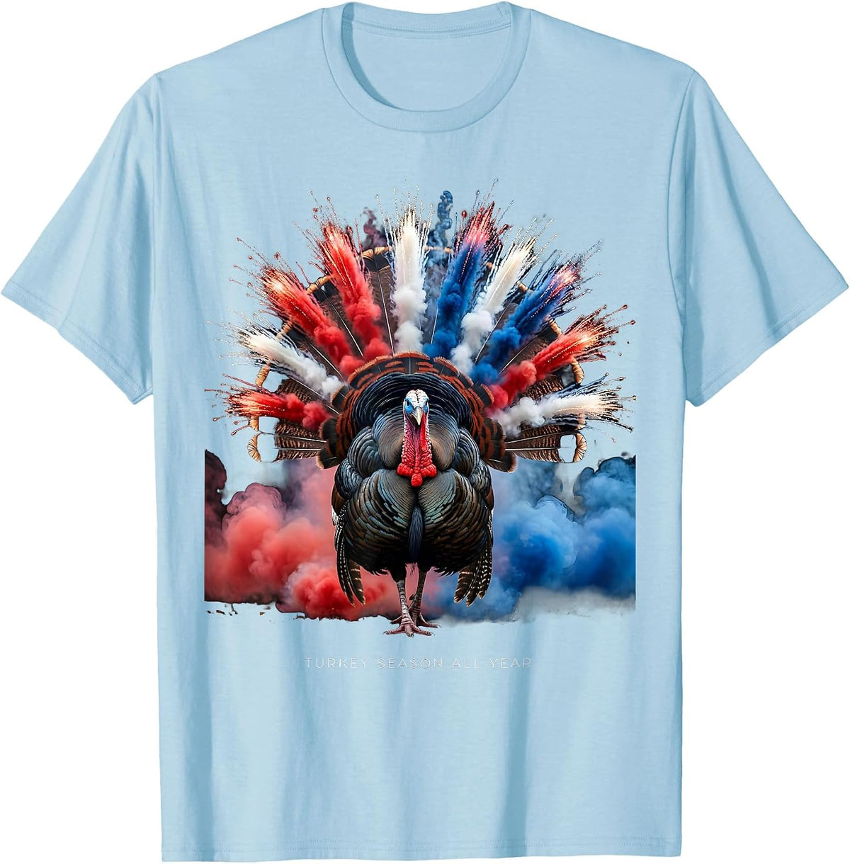 Men's Turkey Season All Year Funny Hunting Design T-Shirt - Baby Blue