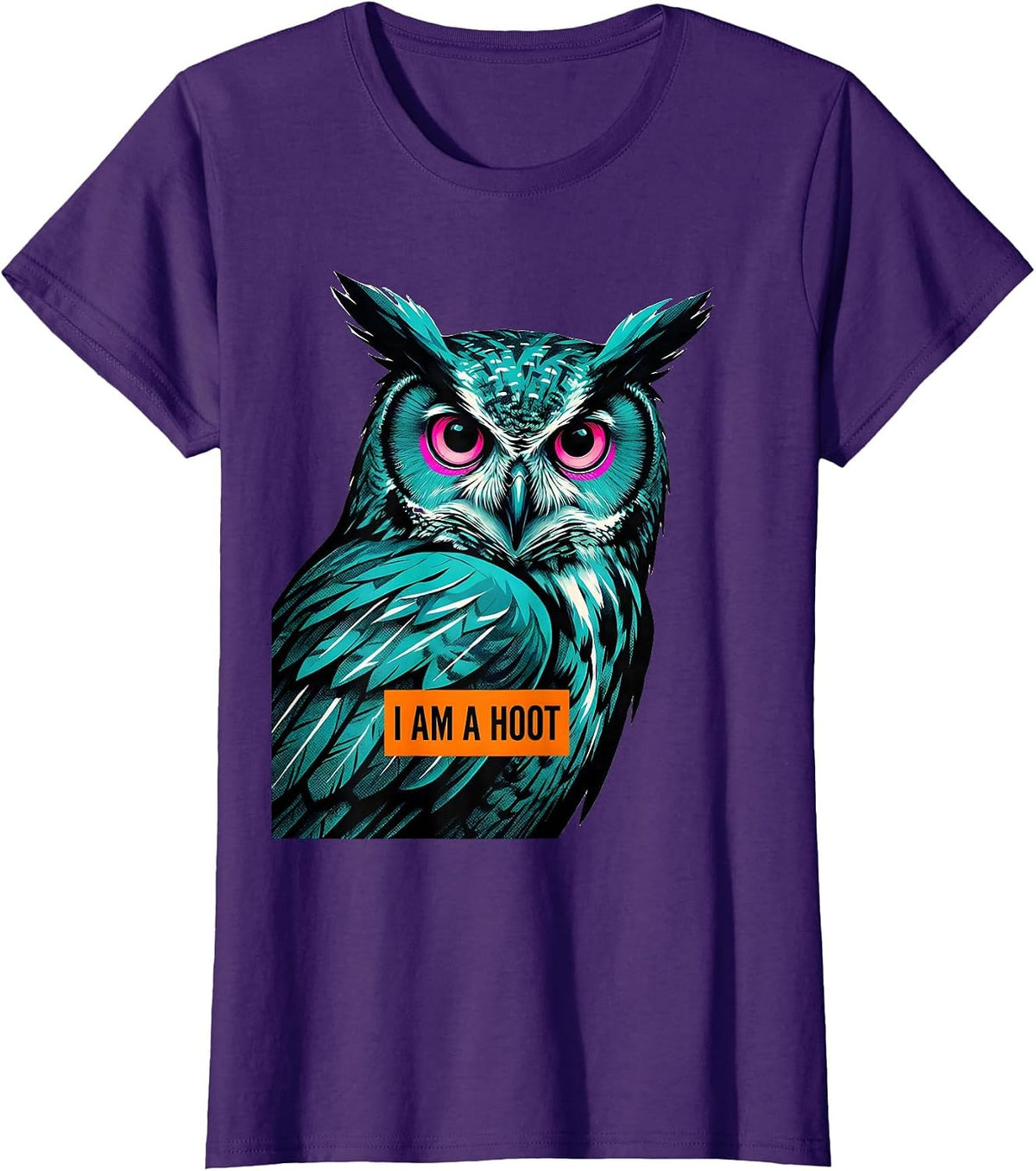 Women's I Am A Hoot Risograph Owl Lover Bird Enthusiast Humor T-Shirt - Purple