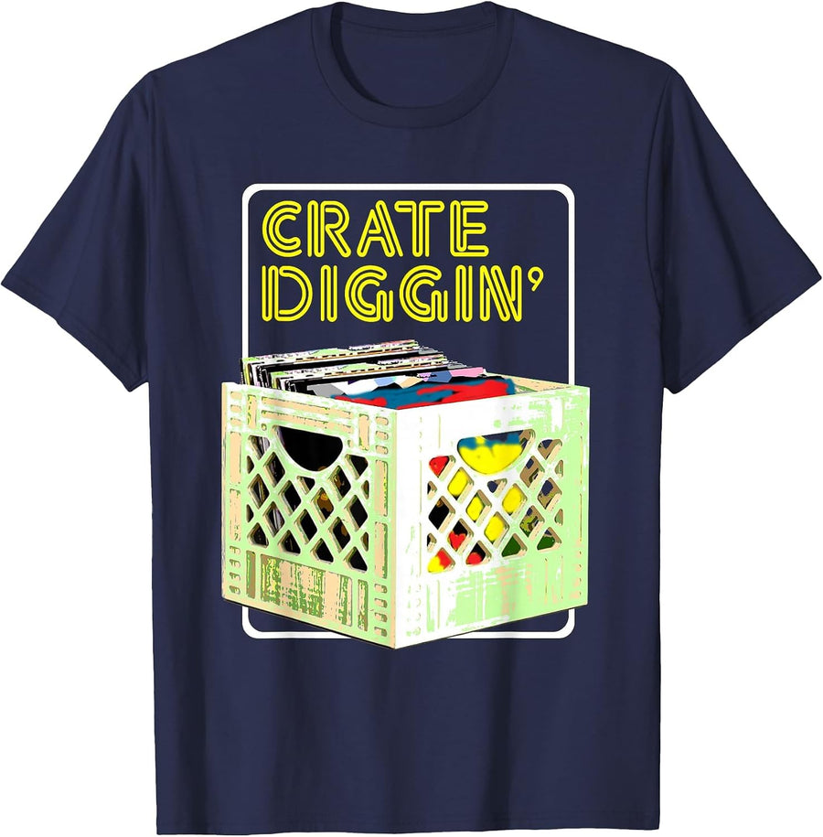 Old School DJ Hip Hop Retro Vinyl Collector Vintage Graphic T-Shirt - Navy Blue