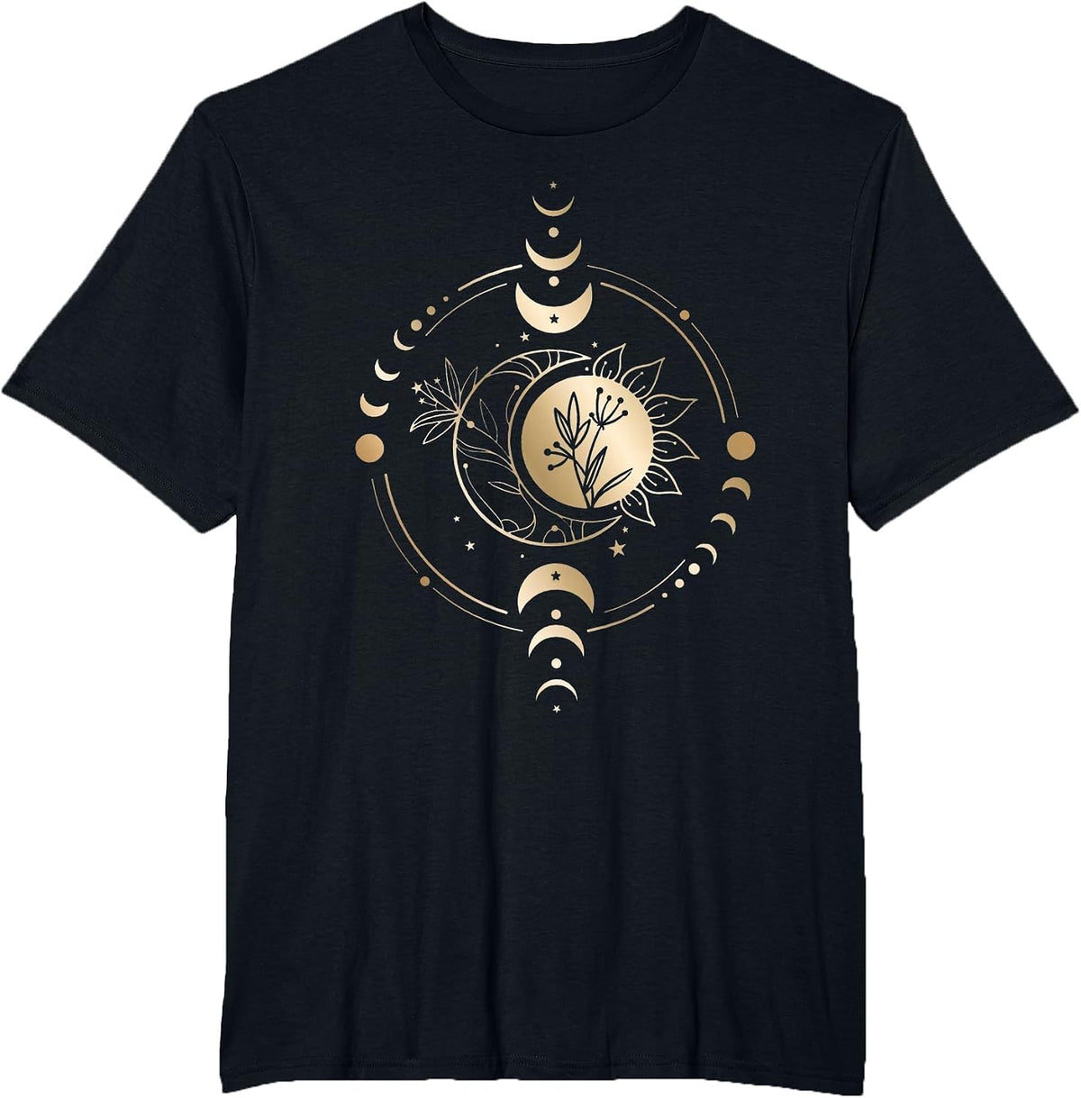 Mystic Moon and Sun Phase Celestial Boho Vintage T-Shirt - Black