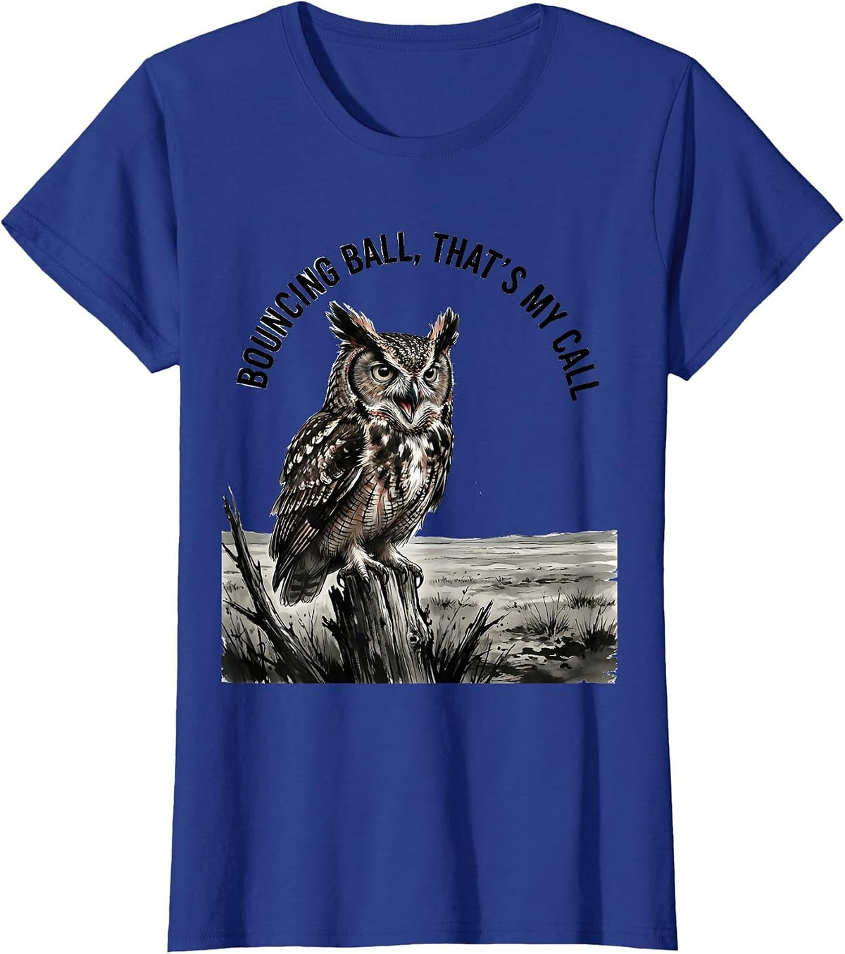 Women's Bouncing Ball That's My Call Whimsical Owl Lover Nature T-Shirt - Royal Blue